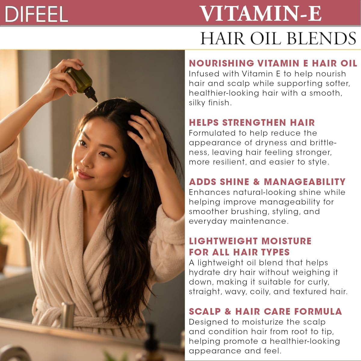 Difeel Premium Natural Hair Oil - Vitamin E, 75ml - Image 6