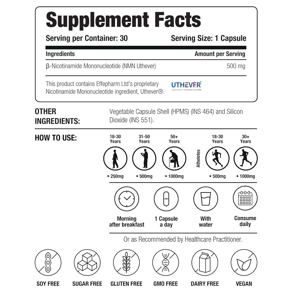 Decodeage - Uthever NMN 500mg Capsules, Vegan, 30 Count - Image 4