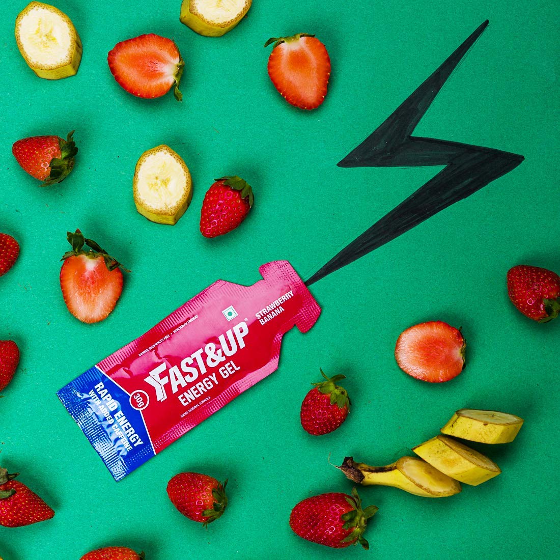 Fast & Up Energy Gels - Instant Energy + Caffeine, Strawberry Banana - Pack of 5 - Image 7