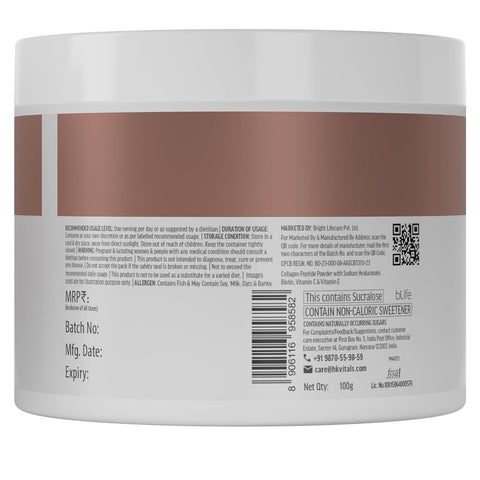 HK Vitals Skin Radiance Marine Collagen Supplement Powder (Orange, 100G) | Collagen Peptides With Vitamin C, E