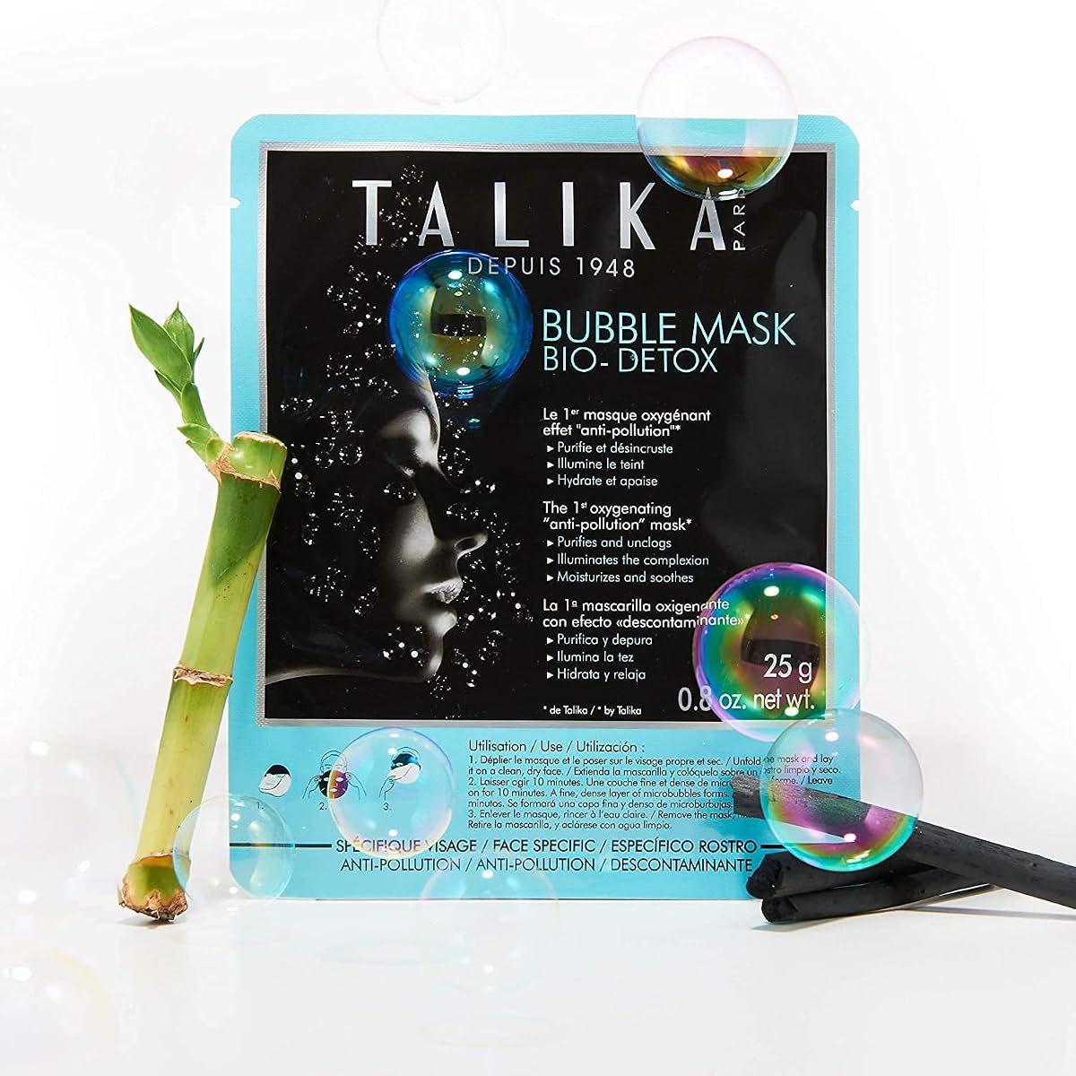 Talika Bubble Mask Bio Detox - Oxygenating Anti-Pollution Sheet Mask with Bamboo Charcoal - Image 2