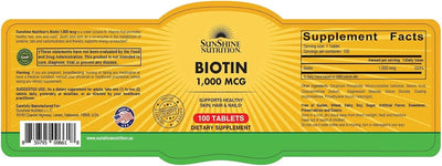 Sunshine Nutrition Biotin 1000 Mcg Tablets - 100 Count - Image 2
