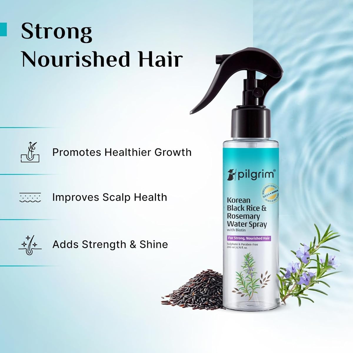Pilgrim Hair Treatments & Oils - Spanish Rosemary Water with Biotin, 200ml - Image 4
