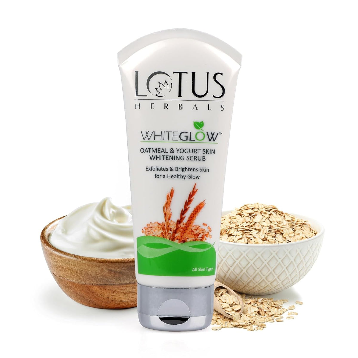 Lotus Herbal Whiteglow Oatmeal & Yogurt Scrub - Skin Whitening & Brightening, 100g