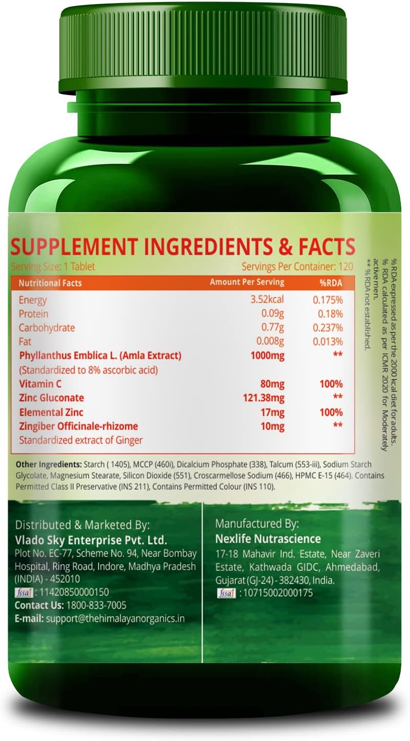 HIMALAYAN ORGANICS Vitamin C 1000mg with Amla Extract & Zinc - 120 Tablets - Image 6