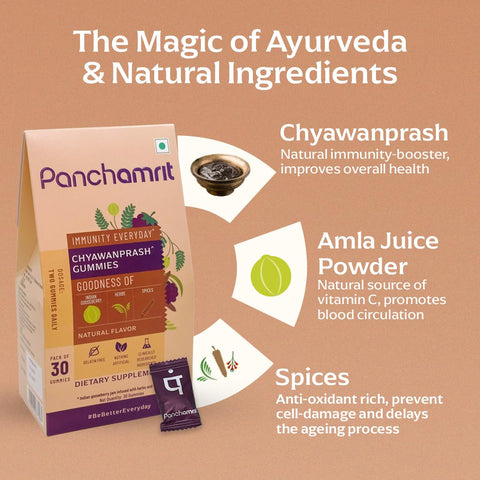 Panchamrit 100% Natural Chyawanprash Gummies - 30 Gummies(Pack of 2) | Boosts Immunity & Energy Levels along with Anti-ageing benefits | With 18+ Ayurvedic herbs & Vitamin C rich Amla For Kids & Adult