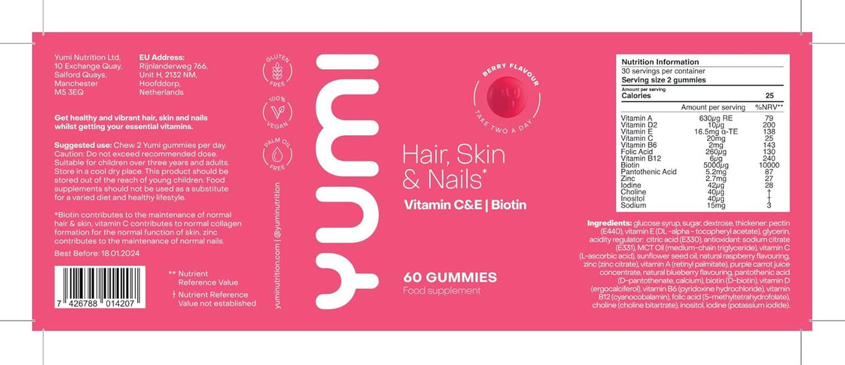 Yumi Hair, Skin & Nails Gummies - Biotin, Mixed Berries, 60 Count - Image 8