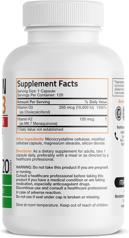 Bronson Vitamin K2 (Mk7) With D3 5000Iu 120 Capsules