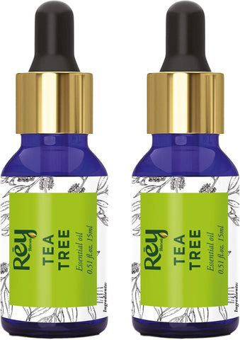 ReyNaturals Tea Tree Oil | Tea Tree Essential Oil for Hair, Skin and Face Care 15 ml Pack of 2