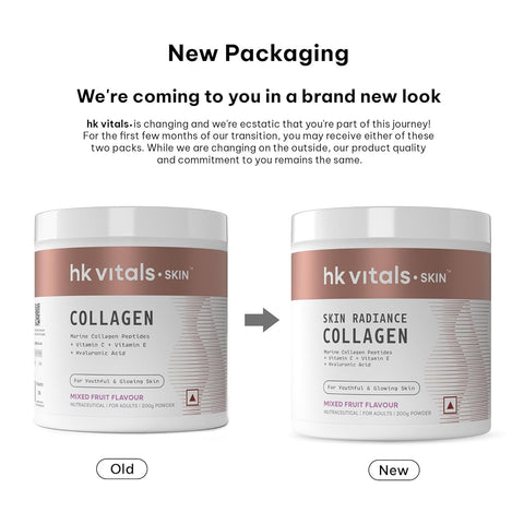 مكمل الكولاجين البحري من إتش كيه فيتالز لإشراقة البشرة (فاكهة مشكلة، ٢٠٠ غرام) | مع فيتاميني سي، هـ، وهيالورونات الصوديوم | لبشرة وشعر وأظافر صحية