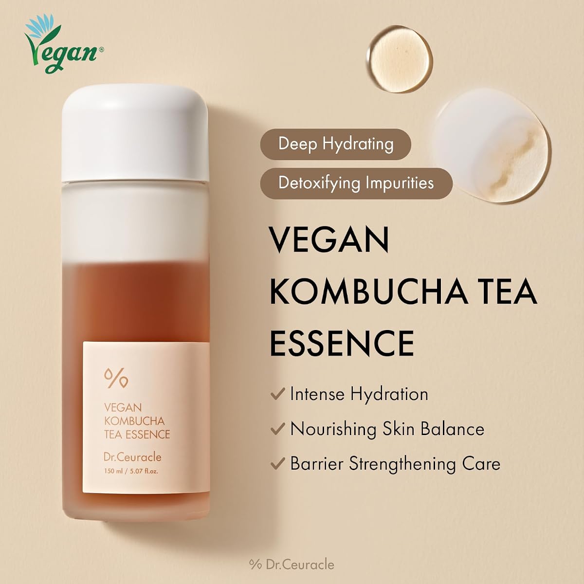 Dr.Ceuracle Vegan Kombucha Tea Essence - Probiotic Rich Face Treatment, 150ml - Image 6