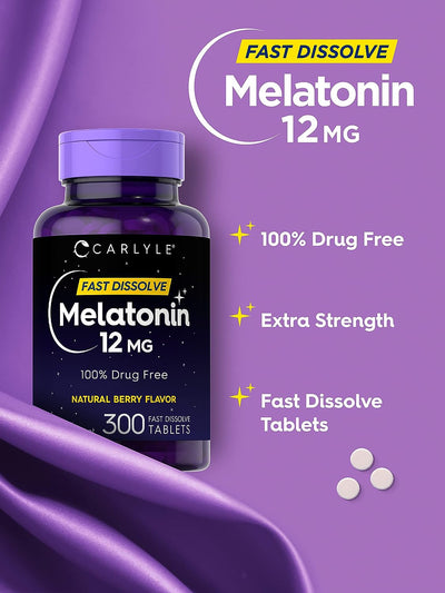Carmesi Melatonin 12 mg Fast Dissolve Tablets, Natural Berry, 300 Count