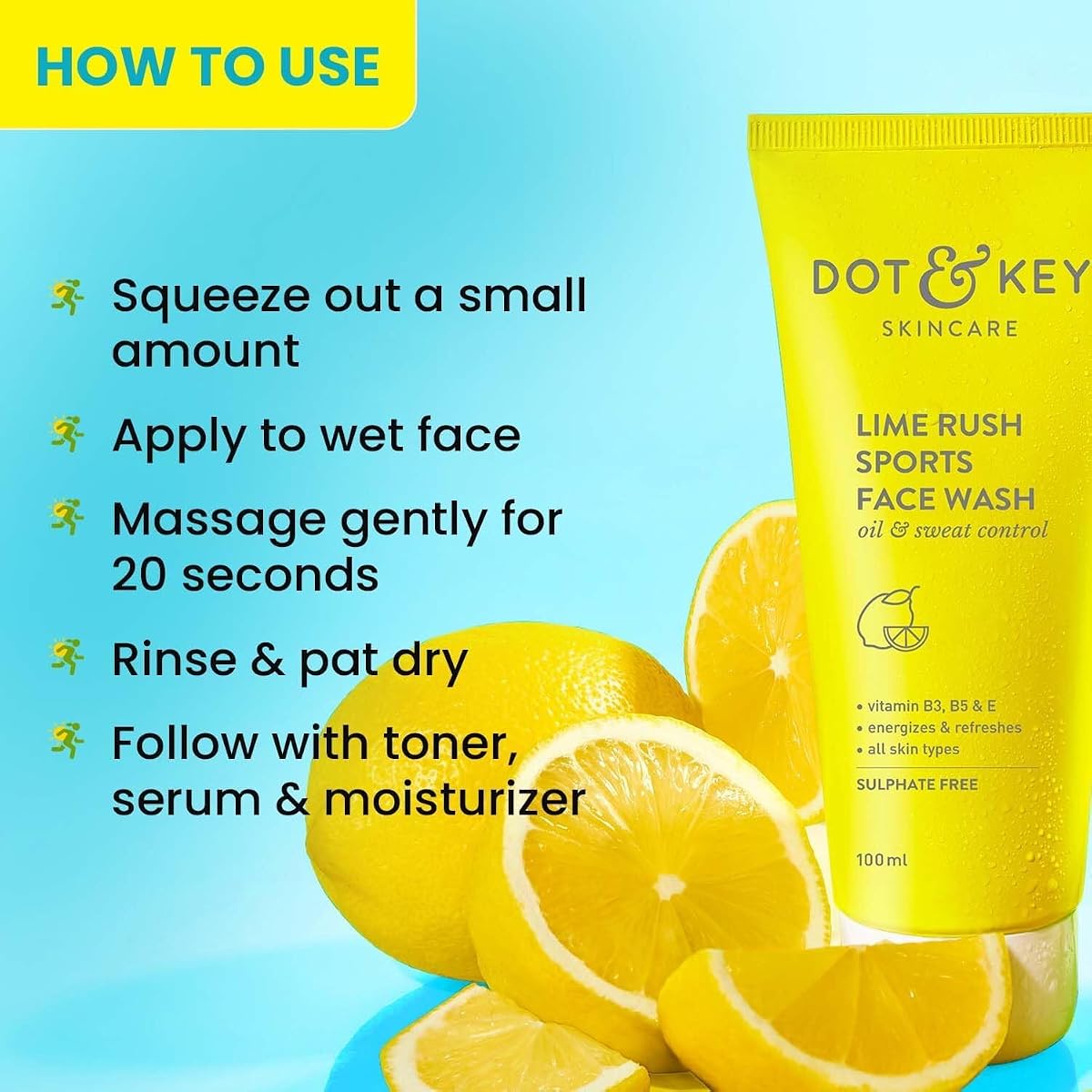 Dot & Key Lime Rush Sports Face Wash - Oil & Sweat Control, 100ml - Image 6