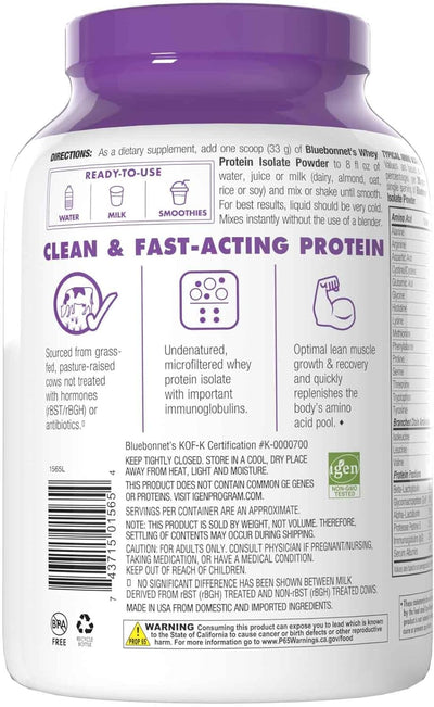 BlueBonnet Nutrition Whey Protein Isolate Vanilla Powder - 2lb 924g - Image 7