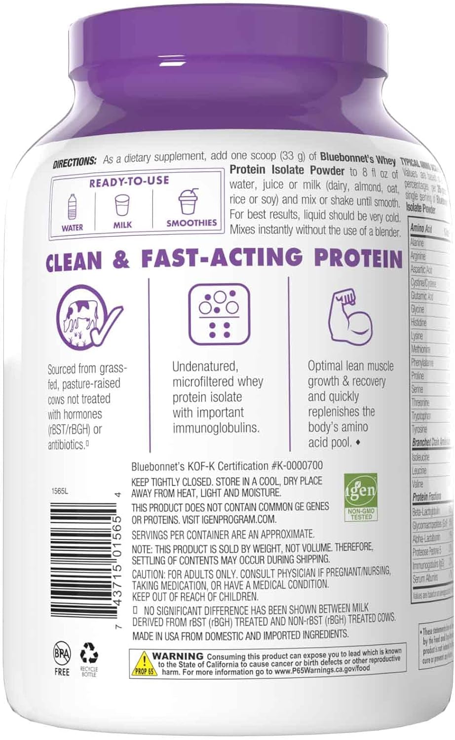BlueBonnet Nutrition Whey Protein Isolate Vanilla Powder - 2lb 924g - Image 7
