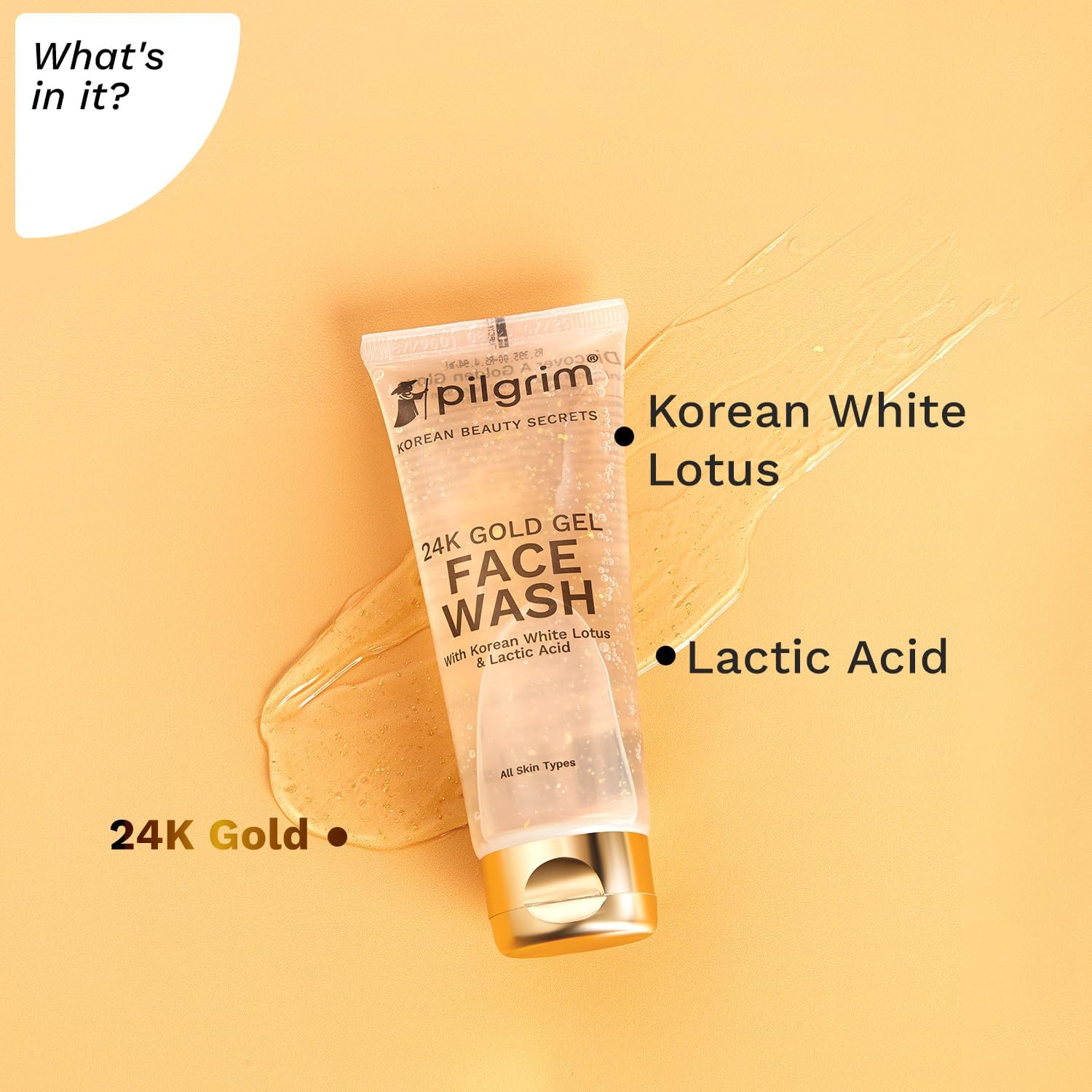 Pilgrim 24k Gold Gel Facewash with Korean White Lotus & Lactic Acid 80ml