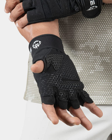 Burnlab Basic Gym Gloves with Wrist Support (Black , Medium)