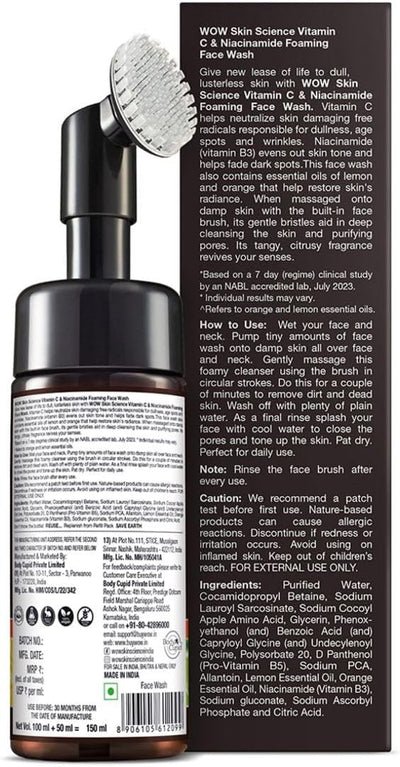 Wow Skin Science Vitamin C Foaming Face Wash with Brush - 150ml - Image 8