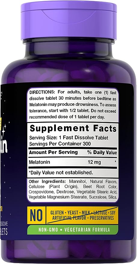 Carmesi Melatonin 12 mg Fast Dissolve Tablets, Natural Berry, 300 Count - Image 4