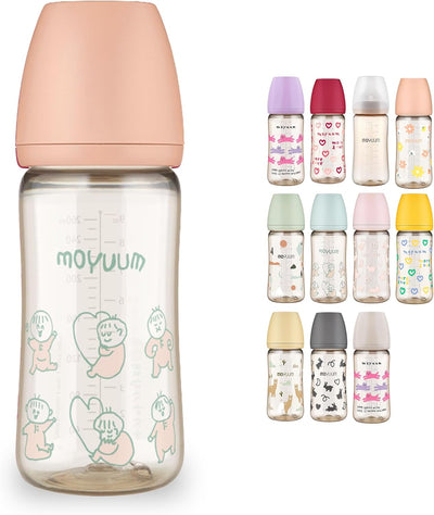 Moyuum PPSU Anti Colic Baby Bottle with Nipple, Wide-Neck - Coral Pink, 270ml
