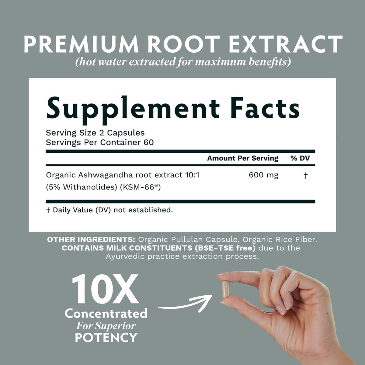 Tribe Organics Ashwagandha KSM 66 Pure Organic Root Powder 90 Capsules - Image 3