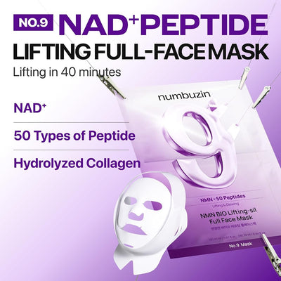 Numbuzin NAD+ BIO Lifting Full Cover Facial Sheet Mask - 4 Sheets + Lifting Band - Image 2