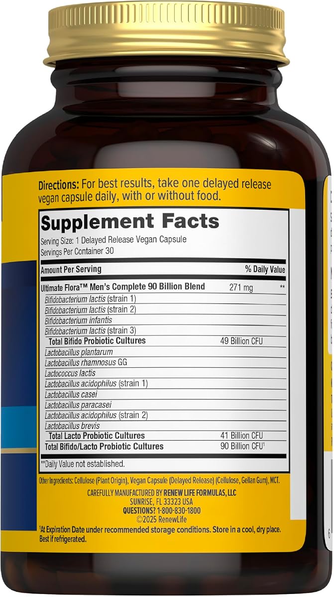 Renew Life Ultimate Flora Men's Probiotic - 90 Billion CFU, 30 Capsules - Image 2