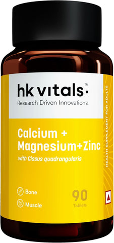 HK Vitals كالسيوم ومغنيسيوم وزنك (90 قرصًا) | مع فيتامين د3، مكمل غذائي غني بالكالسيوم للنساء والرجال | لصحة العظام ودعم المفاصل