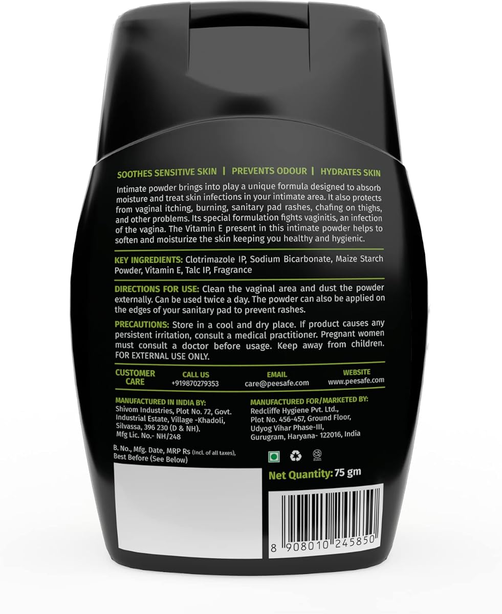 Pee Safe Intimate Powder for Women with Clotrimazole & Vitamin E - 75gm - Image 5