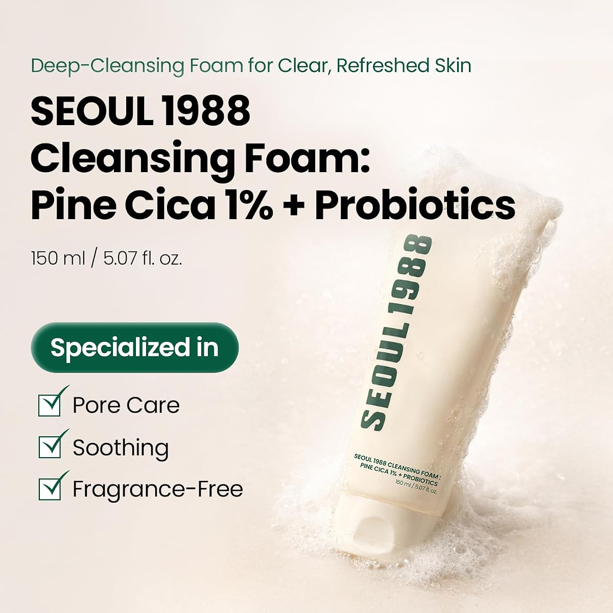 K-SECRET SEOUL 1988 Cleansing Foam with Pine Cica & Probiotics, 150ml - Image 2