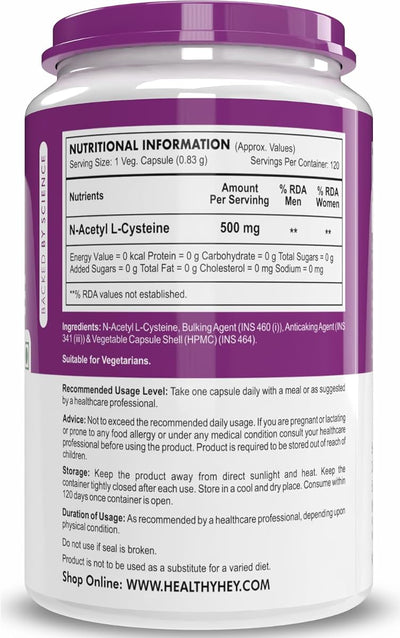 HealthyHey NAC 500mg - 120 Vegetarian Capsules - Non-GMO, Gluten Free - Image 7