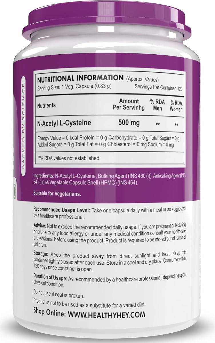 HealthyHey NAC 500mg - 120 Vegetarian Capsules - Non-GMO, Gluten Free - Image 7