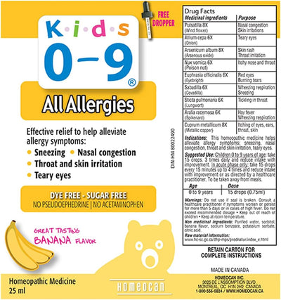 Kids 0-9 Allergy Relief Homeopathic Oral Solution with Banana Flavour - 25ml - Image 2