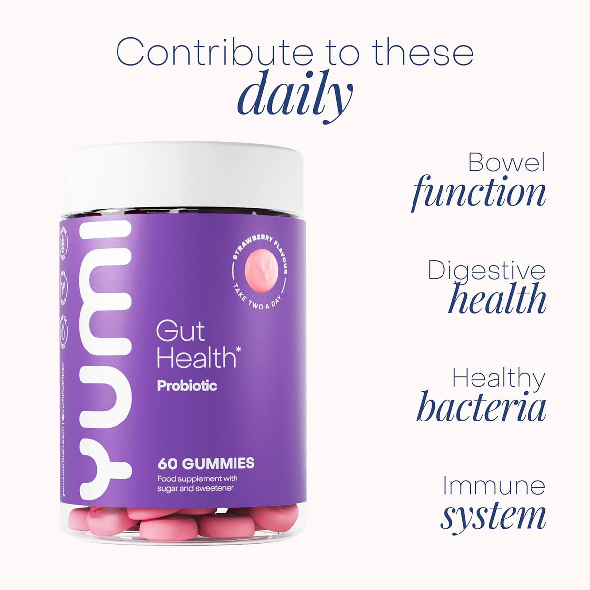 Yumi Gut Health Probiotic Strawberry Flavour Gummies - 60 Count - Image 2