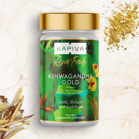 Kapiva Ashwagandha Gold Capsules Ashwagandha With Gold, Shilajit (60 Capsules) - National Day Deal