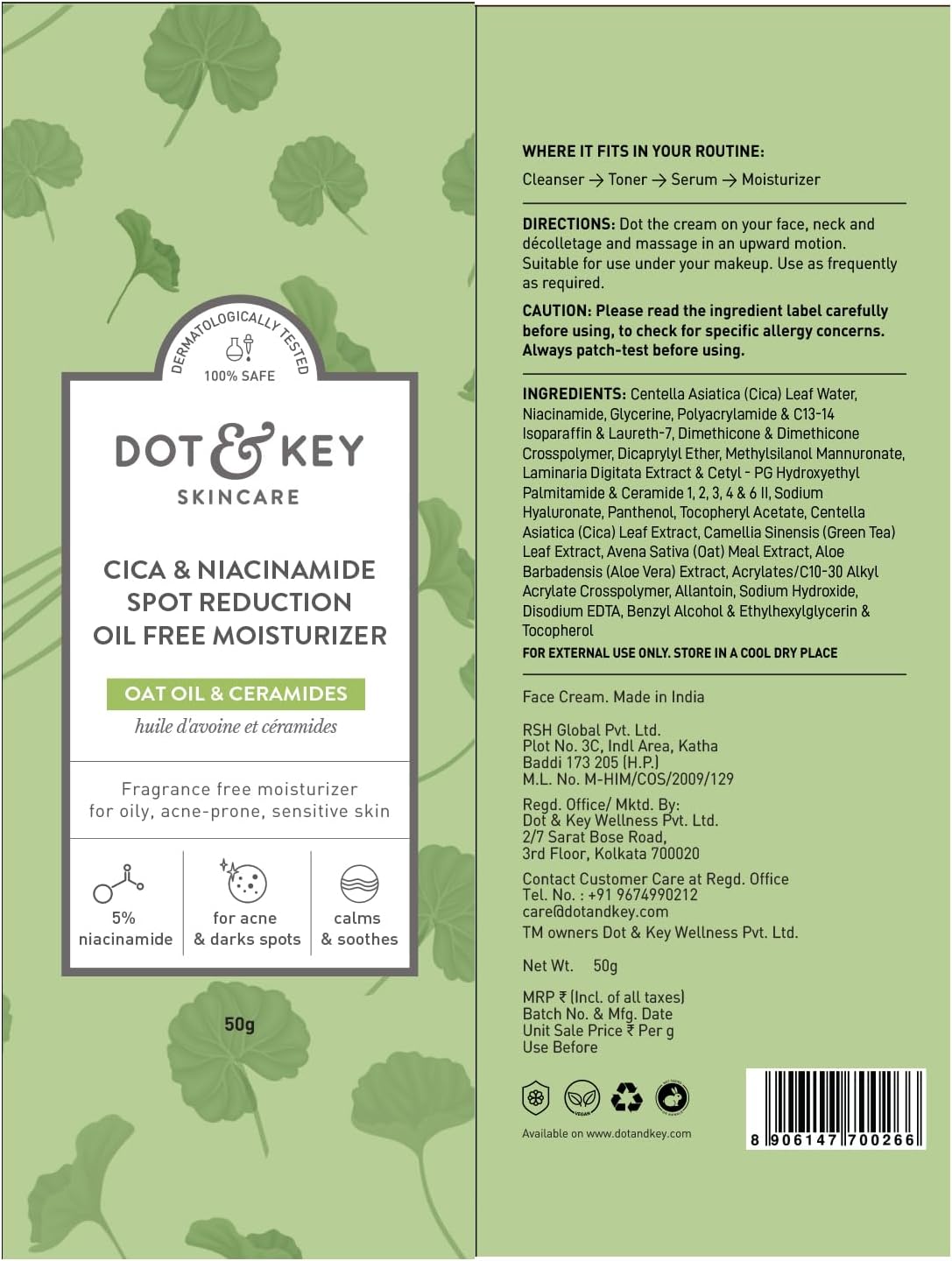 Dot & Key CICA + Niacinamide Oil-Free Face Moisturiser, 60ml - Image 7