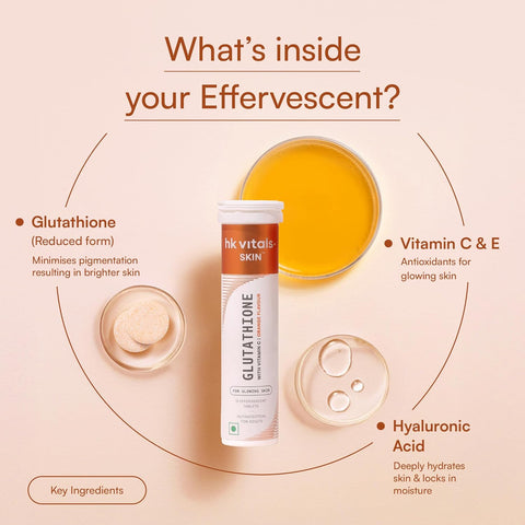 غلوتاثيون إتش كيه فيتالز - ١٥ قرصًا فوارًا | أقراص إل-غلوتاثيون مع فيتاميني سي وهـ، لبشرة متألقة وترطيب، بدون إضافة سكر، بنكهة البرتقال