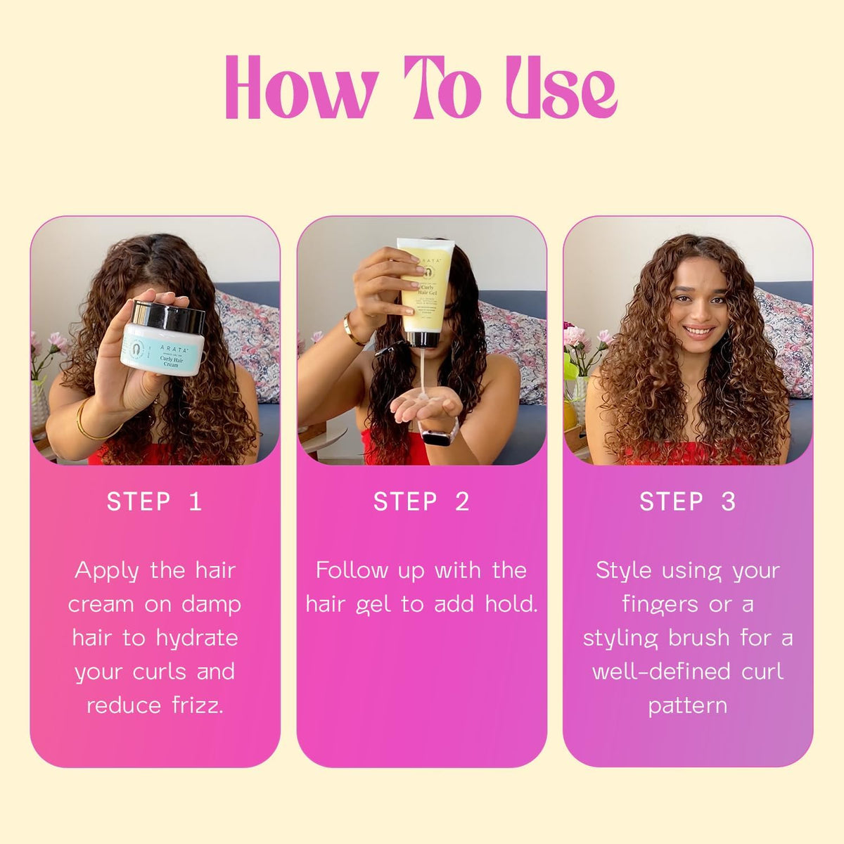 Arata Natural Curl Hair Styling Combo with Hair Gel & Hair Cream - Effortless Styling, 100ml Each - Image 2