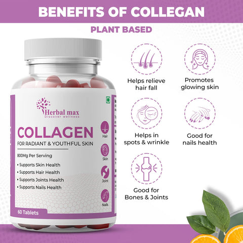 Herbal max Collagen to Boost Skin Repair & Regeneration for Youthful & Radiant Skin - 300 Tablets 800Mg, Pack of 5