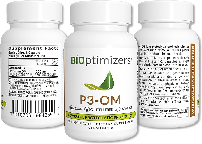 BiOptimizers Complete Gut Health Bundle - P3-OM, Gluten Guardian, MassZymes, 270 Capsules - Image 3