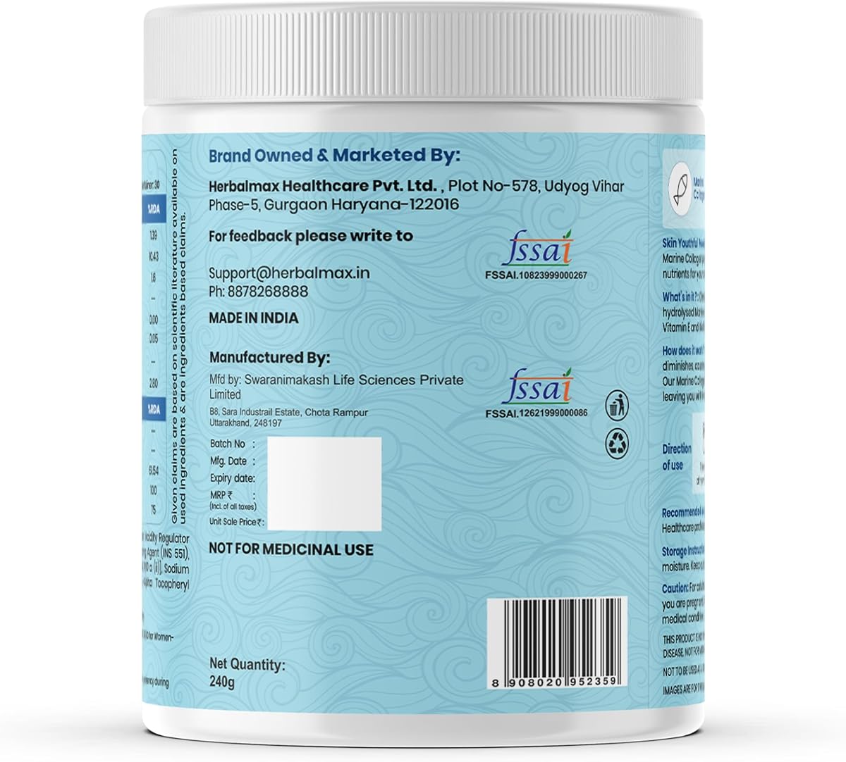 Herbal Max Marine Collagen Powder with Hyaluronic Acid, Vitamins C & E, Biotin - 240g - Image 8