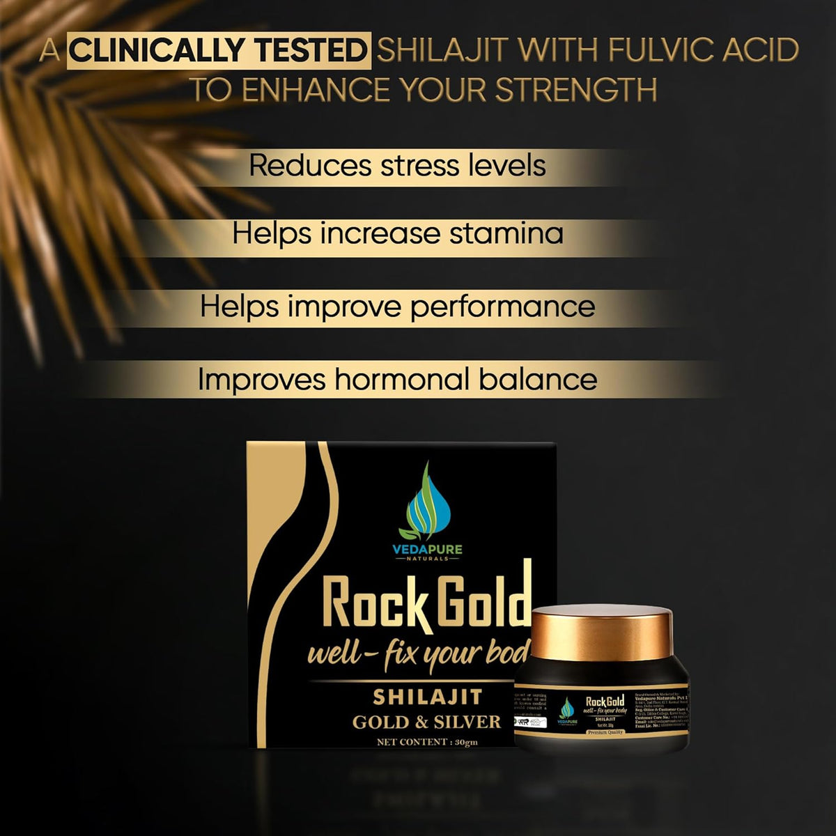 Vedapure ROCK GOLD Pure Ayurvedic Shilajit Resin - 30g