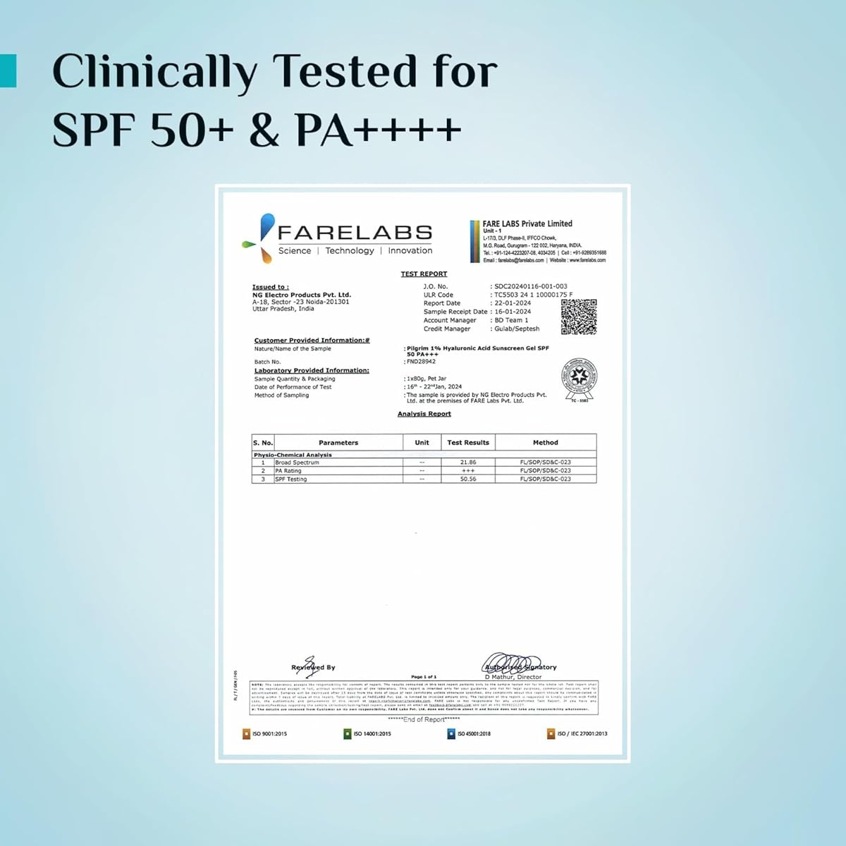 Pilgrim 1% Hyaluronic Acid Aqua Sunscreen Gel SPF 50 PA++++ - 50g - Image 8