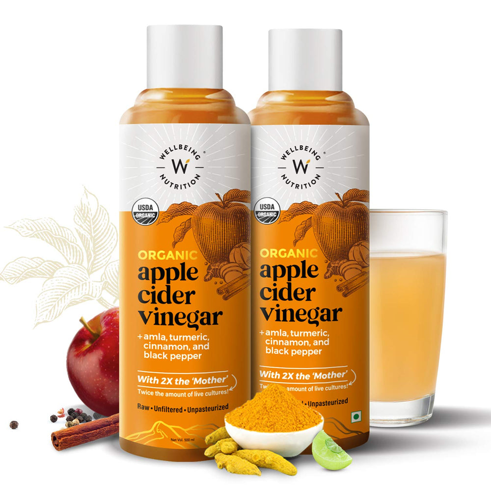 Wellbeing Nutrition USDA Organic Himalayan Apple Cider Vinegar (2X Mother) Turmeric 500ml (Pack of 2)