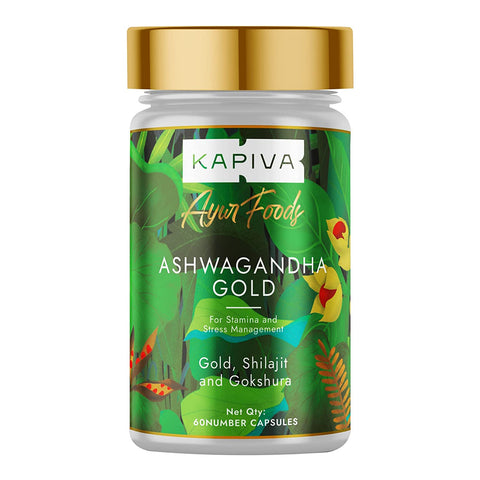 Kapiva Ashwagandha Gold Capsules Ashwagandha With Gold, Shilajit (60 Capsules) - National Day Deal