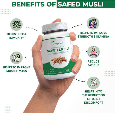 Herbal Max High Potency Shilajit Gold, 800 Mg & Safed Musli, 800 Mg Made With Organic Herbs Support Stamina, And Increased Vigor And Vitality, 90 Capsule Combo