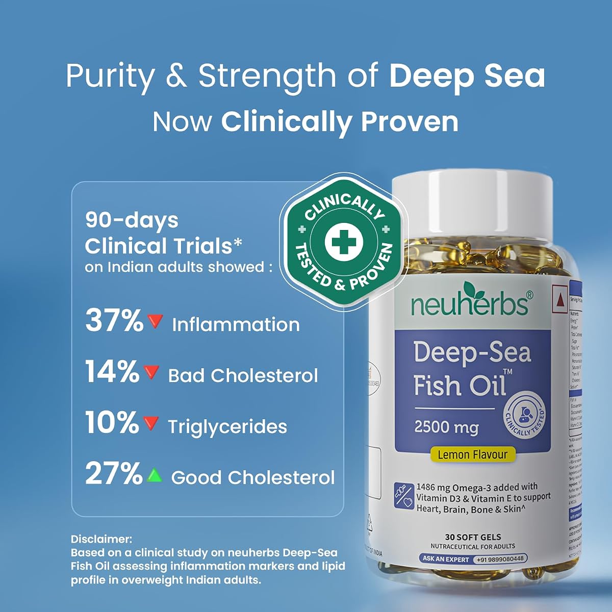 Neuherbs Omega 3 Fish Oil Softgels - Triple Strength 2500 mg Lemon Flavour, 30 Count - Image 2