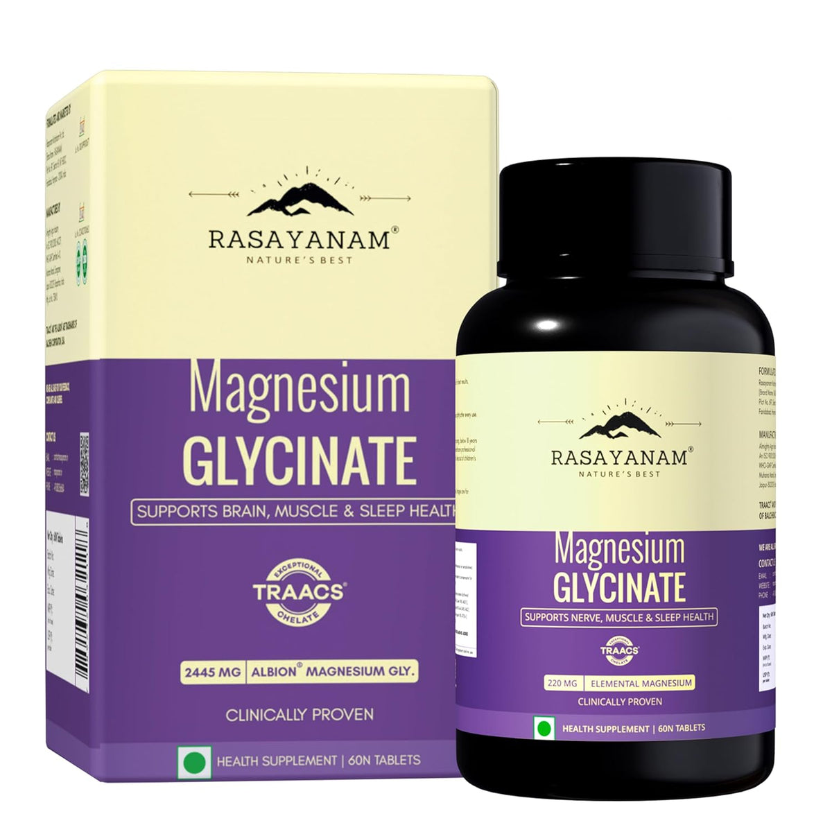 Rasayanam Chelated Magnesium Glycinate Tablets - 2445 mg, 60 Count
