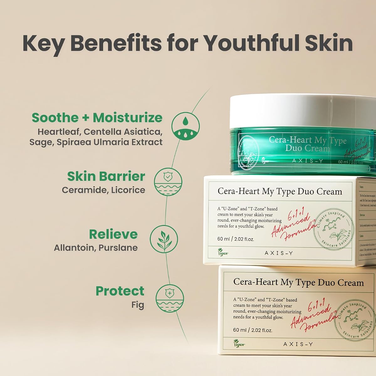 AXIS-Y Cera-Heart My Type Duo Face Moisturiser - Dual Cream with Heartleaf & Ceramide, 60ml - Image 4
