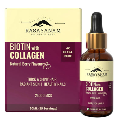 Rasayanam Liquid Biotin & Collagen - Natural Berry Flavour, 25000mcg, 50ML